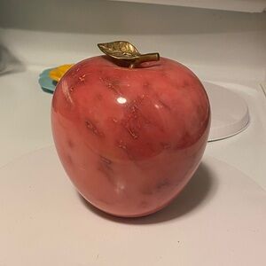 Vintage Pink Alabaster Marble Brass Apple Decor